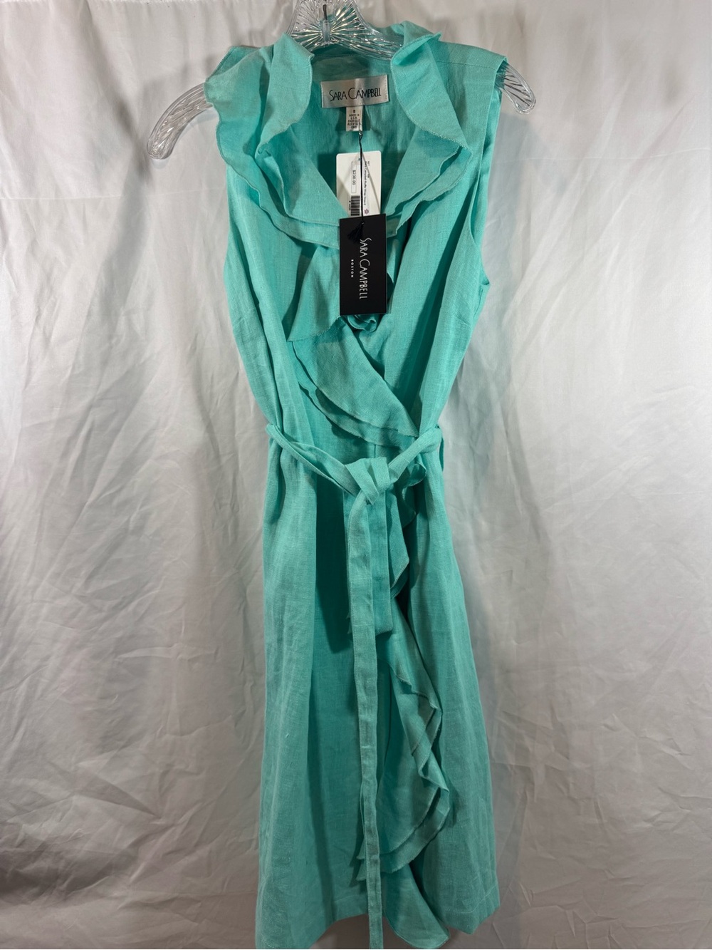 Sara Campbell Aqua Ruffle Wrap Dress 8